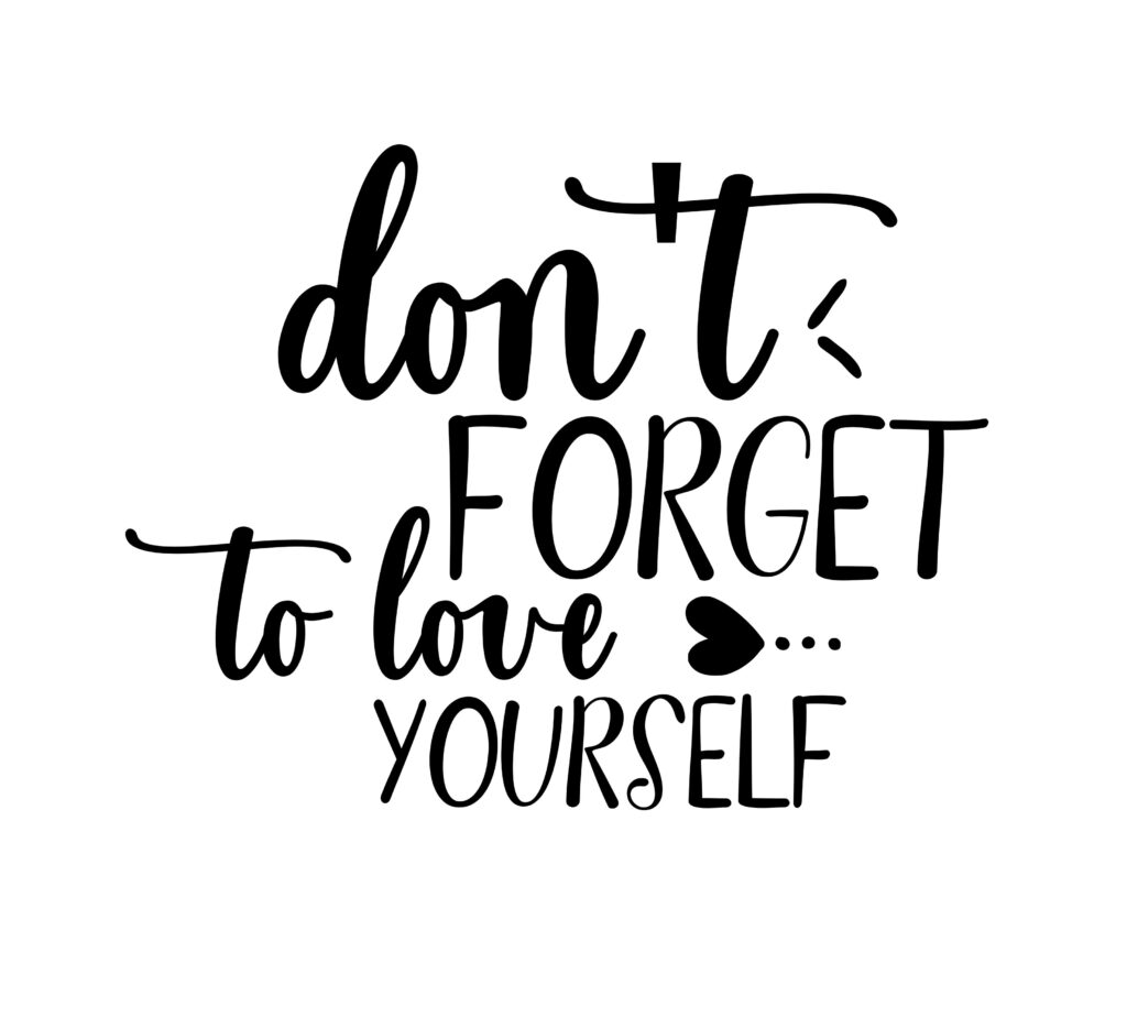 Inspirational vector image with the phrase 'Don't Forget to Love Yourself,' reinforcing self-compassion and personal growth in writing a letter to your future self.